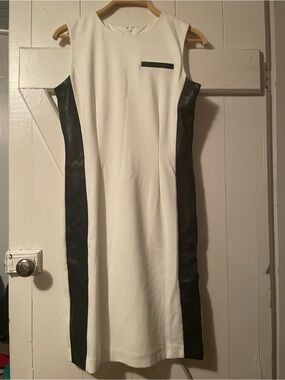 Calvin Klein Faux Leather Sides White Sheath Dress